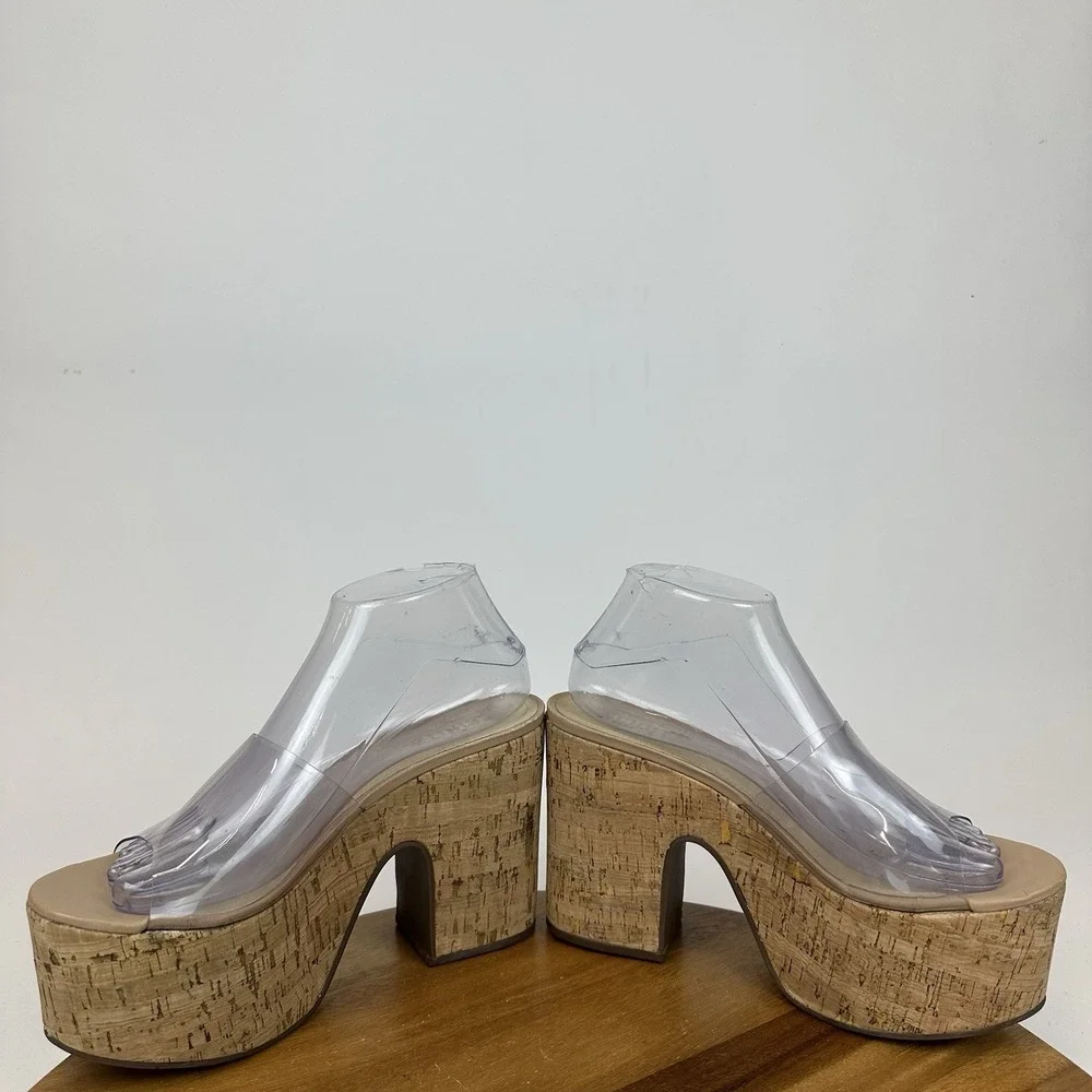 Womens Schutz Dalle Vinyl Cork Slip On Platform‎ Sandals Heels Size 9 B NWOB